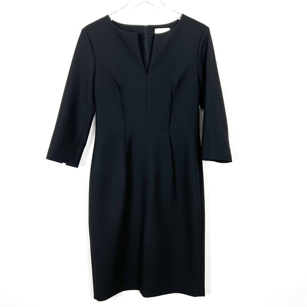 St. Emile Sheath Dress Women's Size 6 Black 3/4 Sleeves Tailored Classic LBD